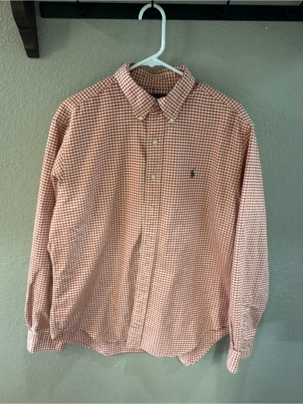 Ralph Lauren Orange and White Gingham Button-Down Shirt